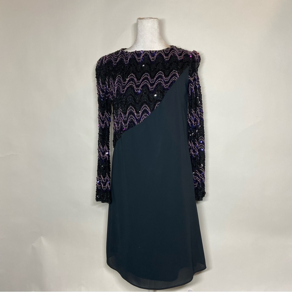 Vintage Cachet Size 7/8 Medium? Long Sleeve Sequin Cocktail Party Dress L22